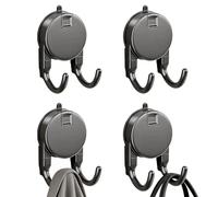 Crevice Self-Adhesive Double Prong Hooks - 4 Pack, Heavy Duty Sticky Hooks Supporting 5KG for Hanging Towels Coats & Accessories on Doors and Walls in the Bathroom, Shower & Kitchen (Dark Grey)