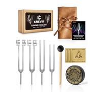 CREVIK Tuning Forks for Healing Set - 128Hz, 136.1Hz, 256Hz, 384Hz Weighted & Unweighted Tuning Fork Kit with Hockey Puck Activator - Chakra Sound Therapy Instruments for Meditation & Yoga in Pouch