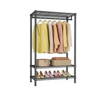 Crevyteg 180cm Metal Clothes Rail, Height Adjustable Coat Rack for Hanging Clothes, 3-Tier Metal Wire Freestanding Garment Rack with 2 Shelves and 1 Hang Rod for Bedroom Organiser Shelf,Black