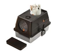 Crevyteg 2 IN 1 Stainless Steel Litter Box, Detachable High Sided Cat Litter Box with Lid, Pedals, Scoop, Front Entry & Top Exit Enclosed Metal Litter Tray, 60 x 40 x 39 cm,Black