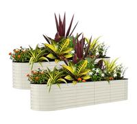 Crevyteg 2 Pack 8x2x2ft Galvanized Metal Raised Garden Beds - Durable, Rust-Resistant Outdoor Planter Boxes for Vegetables, Flowers & Herbs - Easy Assembly, Protective Anti-Cut Edging - Beige