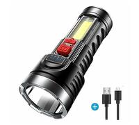 Crevyteg 4 Mode LED Torch Super Bright, 1200mah Rechargeable Hand Torch, LED Searchlight Lantern Outdoor Emergency Flashlight Camping for Power Cuts Camping Dog Walking USB Cable + Flashlight One
