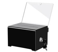 Crevyteg Black Acrylic Donation Box with Lock, Suggestion Box Ballot Box Collection Box Tip Jars, Ticket Box Vote Box Comment Box for Voting Charity Suggetstion Collection - 12x15.9x10.2cm