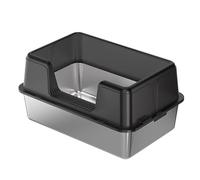 Crevyteg Cat Litter Box Stainless Steel, Large High Sides Stainless Steel Cat Litter Box Metal Tray, Easy Cleaning Anti-Splash Deepened Semi-Enclosed Large Cats Toilet,Black,50x35x28cm