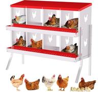 Crevyteg Chicken Nesting Box, 2-Tiers Metal Chicken Egg Laying Box with Water Resistnat Sloped Roof, Easy Cleaning Egg Collection Boxes for Chickens, Hens, Ducks,8-Compartment with Leg,Red