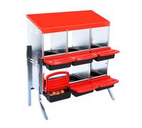 Crevyteg Chicken Nesting Box, 2-Tiers Roll Away Metal Chicken Egg Laying Box with Water Resistnat Sloped Roof, Removable Tray Comfortable Spacious Egg Boxes for Chickens,Ducks,6-Compartment with Leg
