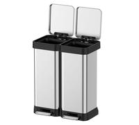 Crevyteg Dual Compartment Kitchen Trash Can & Recycling Bin, 60L (2x30L) Stainless Steel, Step Pedal, Soft-Close Double Lids, Fingerprint-Proof, No Inner Bucket, for Kitchen Home Office