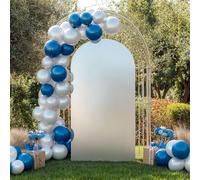 Crevyteg Gilded Arch Backdrop Covers, 1.2x2.2m U-Shaped Wedding Arch Cover with Bottom Zipper, Elastic Gilded Cloth + Milk Silk Photography Background Decor for Wedding Birthday Party Ceremony,Silver