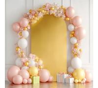 Crevyteg Gilded Arch Backdrop Covers, 1x2m U-Shaped Wedding Arch Cover with Bottom Zipper, Elastic Gilded Cloth + Milk Silk Photography Background Decor for Wedding Birthday Party Ceremony,6.6FT,Gold