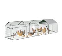 Crevyteg Large Chicken Coop with 4 Door, Walk In Chicken Run with Water Resistant & Sun-protective Cover, Galvanised Hen Poultry House Cage for Hens Ducks Rabbits Dogs,404cm L x 102cm W x 102cm H