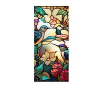 Crevyteg Retro PVC Window Film, Hummingbird Flower Vinyl Non Adhesive Privacy Window Film, Stained Glass Window Films Shower Screen Sticker Decals for Window Decorations 45 x 100cm