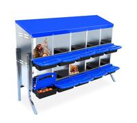 Crevyteg Rollaway Chicken Nesting Box, 2-Tiers Metal Chicken Egg Laying Box with Water Resistnat Sloped Roof, Removable Tray Comfortable Spacious Egg Boxes for Chickens, Hens, Ducks,10-Compartment,A