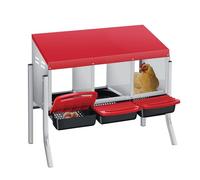 Crevyteg Rollaway Chicken Nesting Box, 3-Compartment with Leg Metal Laying Boxes with Pull-Out Egg Box, Inclined Waterproof Roof, Ventilated Holes Hen Nesting Box Egg Collection for Poultry Ducks