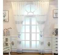 Crevyteg Rose Floral Embroidered Sheer Curtains, Rod Pocket Voile Window Curtains, Country Chic Flower Tulle Drapes for Bedroom, Living Room, Balcony 39" Wx98 H Blue