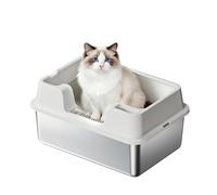 Crevyteg Stainless Steel Cat Litter Tray with Lid, 36L Extra Large Litter Boxes for Big Cats, Easy to Clean & No Odour, High Sided Stable Metal Litter Box,60x40x27cm,White