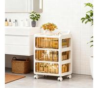 Crevyteg Storage Drawer Units with Drawers, 3-Tier Plastic Storage Trolley with Wheels, Mobile Storage Organizer Cabinet on Wheels for Clothes, Toys, Stationery, Kitchen,33x38x71cm