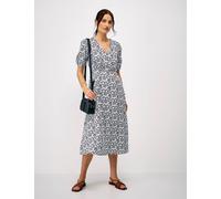 Crew Clothing Floral V-Neck Puff Sleeve Midi Tea Dress Navy Mix