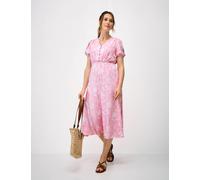 Crew Clothing Floral V-Neck Puff Sleeve Midi Tea Dress Pink Mix