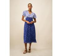 Crew Clothing Geometric V-Neck Midi Tea Dress Blue Mix