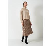 Crew Clothing Satin Leopard Print Midi Slip Skirt Brown Mix