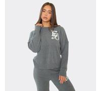 Crew Neck Ego Graphic Oversized Jumper In Grey Knit, Women's Size UK L