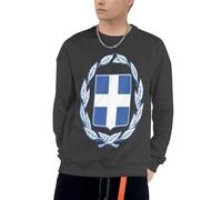 Crew Neck Greece National Emblem Graphic Hooded Sweatshirt Unisex Hoodie Mens Ladies Hooded Sweater Long Sleeve Drawstring Hoody Tops With Pockets Size S To 4XL Deep Heather