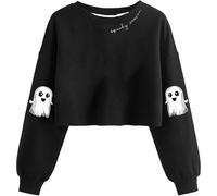 Crew Neck Halloween Tops Womens Skeleton Radiography Print Sweatshirt Oversized Crewneck Winter Warm Pullover Fashion Fall Collection Ladies Long Sleeve Blouse Festival Costume Party Black