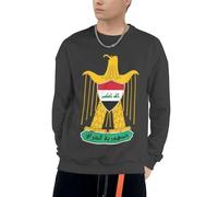 Crew Neck Iraq National Emblem Graphic Hooded Sweatshirt Unisex Hoodie Mens Ladies Hooded Sweater Long Sleeve Drawstring Hoody Tops With Pockets Size S To 4XL Deep Heather
