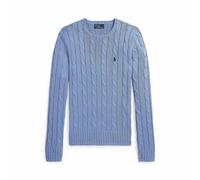 Crew Neck Jumper in Cotton Cable Knit blue
