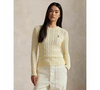 Crew Neck Jumper in Cotton Cable Knit Cream