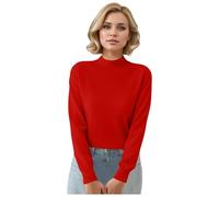 Crew Neck Jumper Women Long Jumpers for UK Womens Stretch Christmas Cotton Sleeve Top Oversized Merino Wool Elegant Size 18 Thick Chunky Knitted Tops Side Split Roll 14 Red