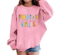 Crew Neck Sweatshirt Spring and Casual School Season 2D Print Crew Neck Comfortable Long Sleeve Sweatshirt Sweat Jacket Teenager Girls, pink, 10-11 Jahre