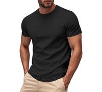 Crew Neck T Shirt Men Knit Textured Short Sleeve Gym Muscle Athletic Casual Summer Big and Tall Tshirts Trendy Crewneck Shirt Black