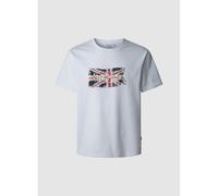 Crew Neck T-Shirt with Flag Logo White