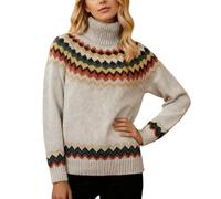 Crew Neck Womens Sweaters - Fair Isle Jumpers for Women UK Knitting Pattern Plus Size Knitted Women's Baggy Jumpers Long Sleeve Loose Fit Autumn Winter Pullover