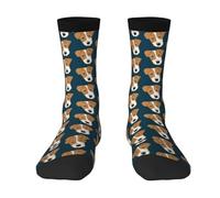 Crew Socks, Compression Socks Casual Novelty Sports Socks 40CM Long For Unisex Wire Fox Terrier Tan With Navy Blue