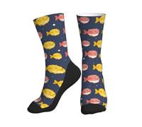 Crew Socks for Women Men Athletic - Cute Puffer Fish Soft Mid-Calf Sole Running Socks Womens Men