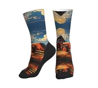 Crew Socks for Women Men Athletic - Farm Red Tractor Moisture Wicking Running Socks/Outdoor Recreation Mid-Calf