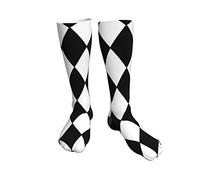 Crew Socks Harlequin Pattern Black And White Running Socks Non Slip Calf Sock Long Walking Sock For Travel Hiking Sport 50CM