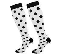 Crew Socks Polka Dot Black On White Running Socks Long Walking Sock Soft Calf Sock For Hiking Sport Work 50CM