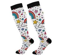 Crew Socks Rainbow And Stars Calf Sock Long Walking Sock Soft Running Socks For Hiking Work Sport 50CM