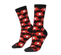 Crew Socks Switzerland Terrain Map Running Socks Non Slip Calf Sock Casual Walking Sock For Hiking Travel Sports 40Cm