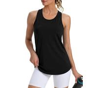 Crewhpo Women's Split Back Gym Vest - Mesh Racerback Yoga Tank Top, Quick Dry Sleeveless Athletic Shirt for Running and Fitness C-Black