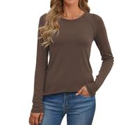 Crewhpo Womens Thermal Tops Long Sleeve Thermal Vest Round Neck Base Layer Underwear Shirts Stretch Fitted Thermal Undershirt Brown