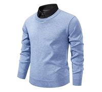 Crewneck Pullover Men's Fake Two-Piece Sweatshirts Fleece Winter Long Sleeve Shirts Fine Knit Knitted Jumper Leisure Sports Tops Shirt Warm Lined Outdoor Shirts Knitted Sweater