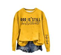 Crewneck Ssweatshirts Women God Is Writing Your Story Stop Trying To Steal The Pen Printed Sweatshirt Womens Long Sleeve Pullover Shirts Casual Sweatshirt for Women (Yellow, L)