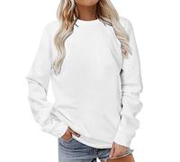 Crewneck Sweatshirt for Women Long Sleeve Casual Loose Fit Comfy Pullover Fall Fashion Solid Color Cute Tops White