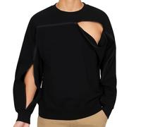 Crewneck Sweatshirt with Full Arm & Chest Access | Dialysis, Chemo & Infusion | Cotton Stretch, Black, XXL
