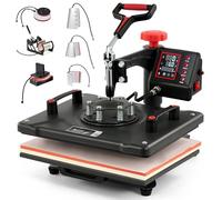 CREWORKS 12"x15" Heat Press Machine, 8 in 1 360 Degree Swing Away Shirt Printing Machine with Digital Control, 30x38cm Multipurpose Shirt Press Machine with Dual Heating Tubes for Mug Hat Plate Cap