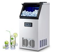 CREWORKS Commercial Ice Machine, Industrial Ice Maker Machine, Freestanding Stainless Steel Ice Cube Machine 36 pc Ice Cubes with Large Storage(59KG 130LB/24H)